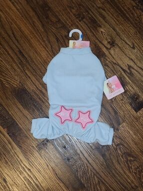 PARIS HILTON Light Blue Pet Onesie with Pink Star Patches